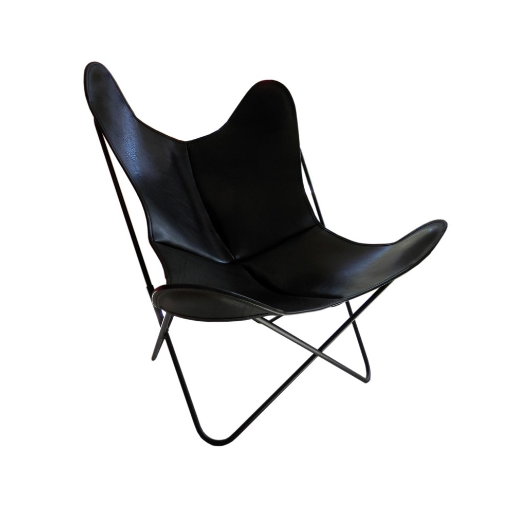 AA Butterfly armchair in black leather